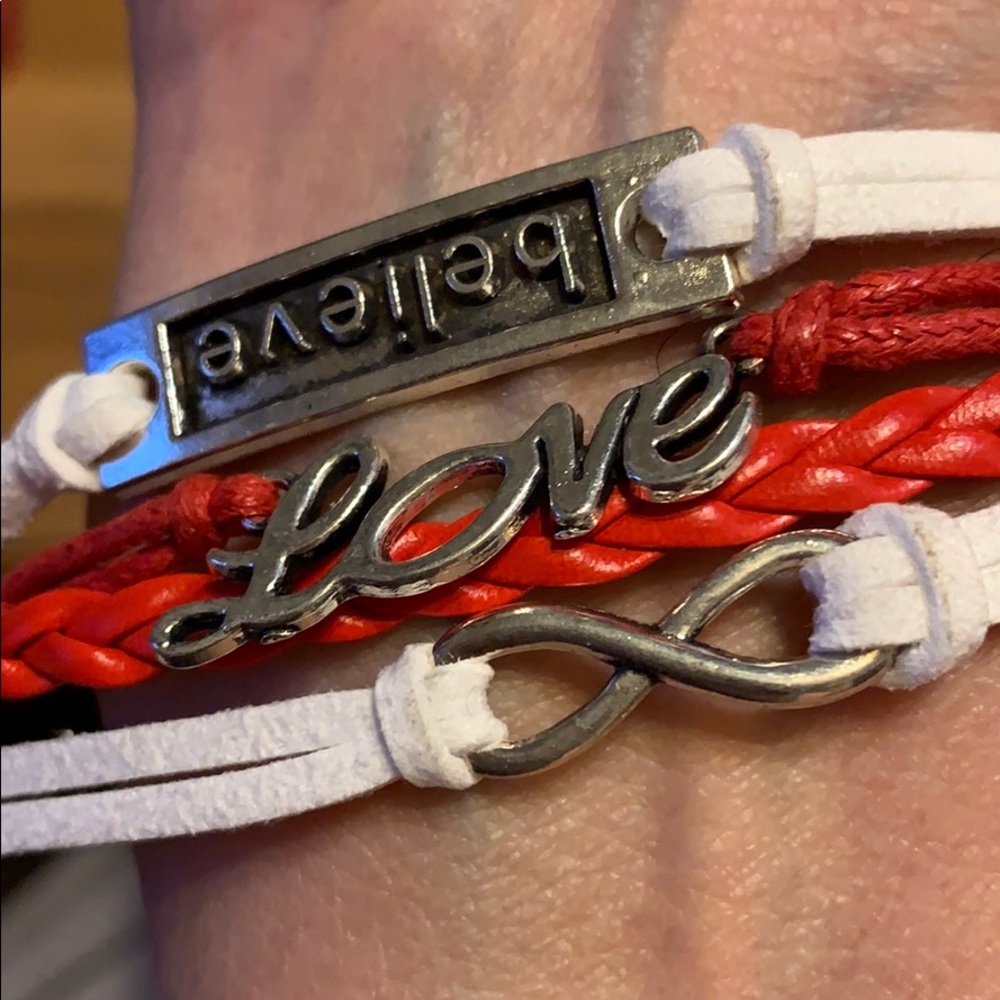 Friendship Bracelet Red & White 7 strand (#5)